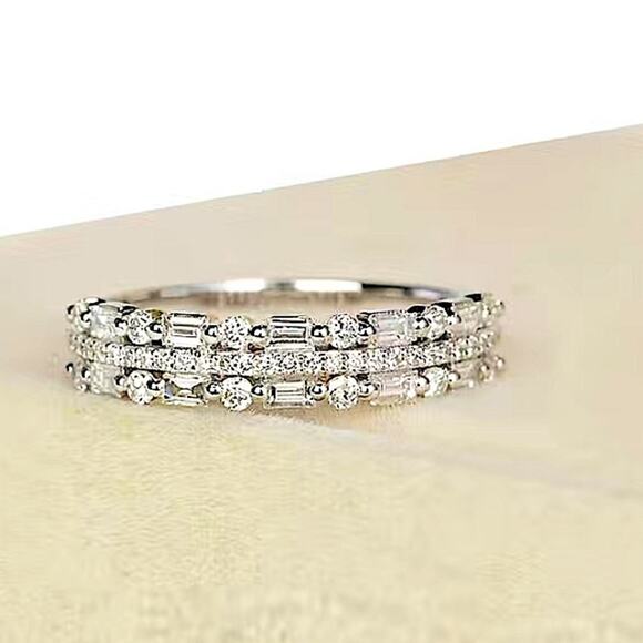 Sterling Silver Cubic Zircon Ring Minimalist, Dainty Diamond Stackable - Picture 1 of 5